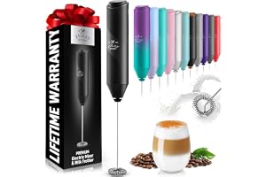 Zulay Powerful Milk Frother Wand - Mini Handheld Stainless Steel - Battery Operated Drink Mixer for Coffee, Lattes, Cappuccino, Matcha - FrothMate Gift - Black
