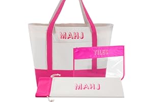 Sunnymove 3 Pcs Empty Mahjong Canvas Bag Gift Embroidered American Mahjong Set Incl Tiles Bag and Racks & Pushers Drawstring Bags(Pink)