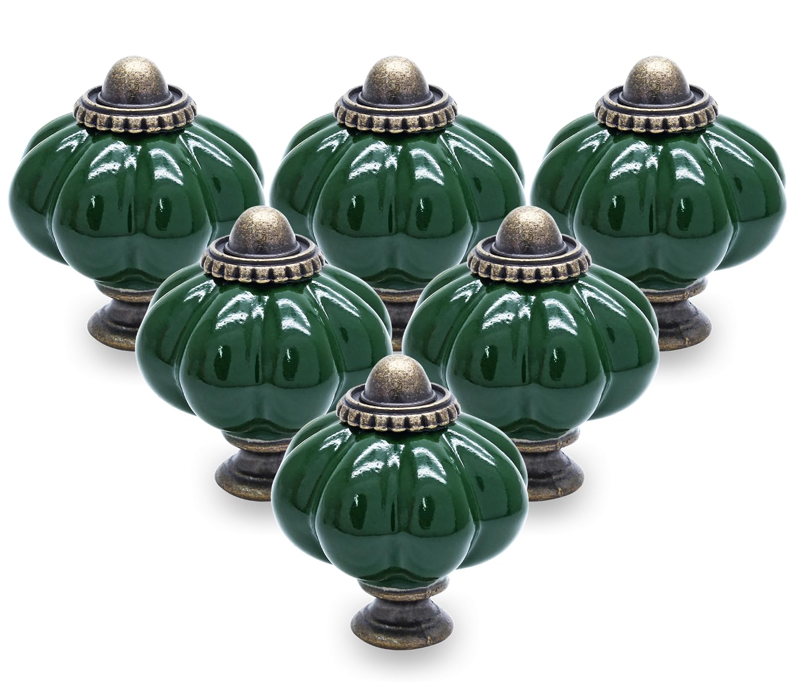 Cjueiom 12 Pack Ceramic Drawer Knobs, Dark Green Vintage Cupboard Knobs with Mounting Screws, Antique Wardrobe Pull Handles for Kitchen Cabinet and Dresser