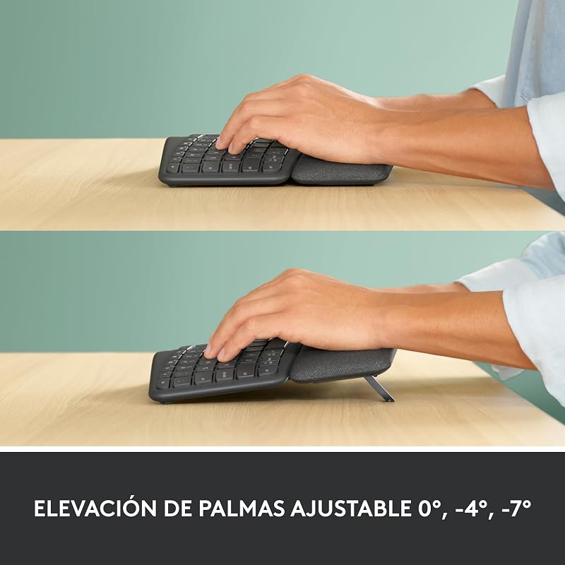 Teclado ergonômico e sem fio logitech ergo k860 - teclado dividido, apoio para as mãos, digitação natural, conectividade bluetooth e usb, compatível com windows/mac, layout qwerty espanhol - grafite