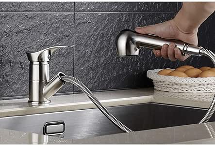 VIOYO Grifo de cocina de níquel cepillado Grifo de latón Fregadero de