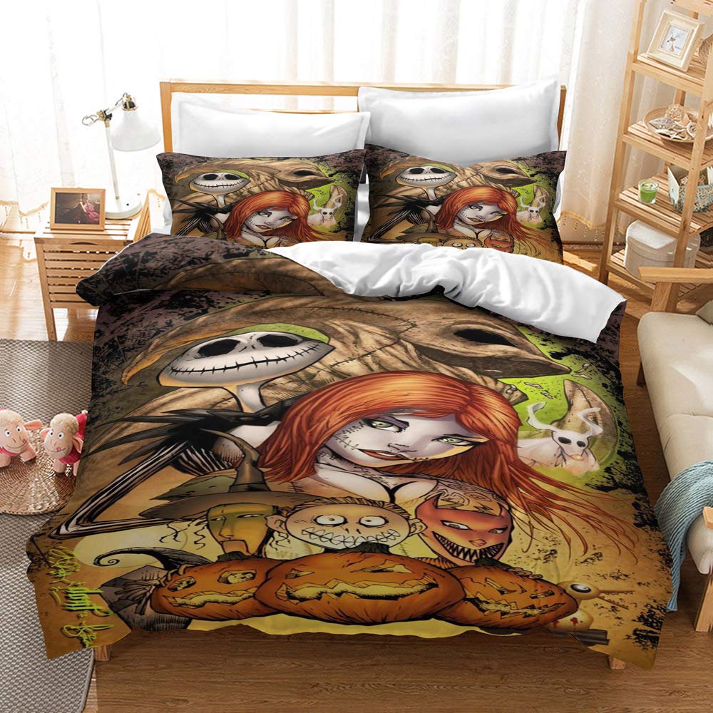 MULMF Reversible Printing The Nightmare Before Christmas Duvet Cover Sets, 3PCS Bedding Set with Zipper Closure,King (No Comforter)