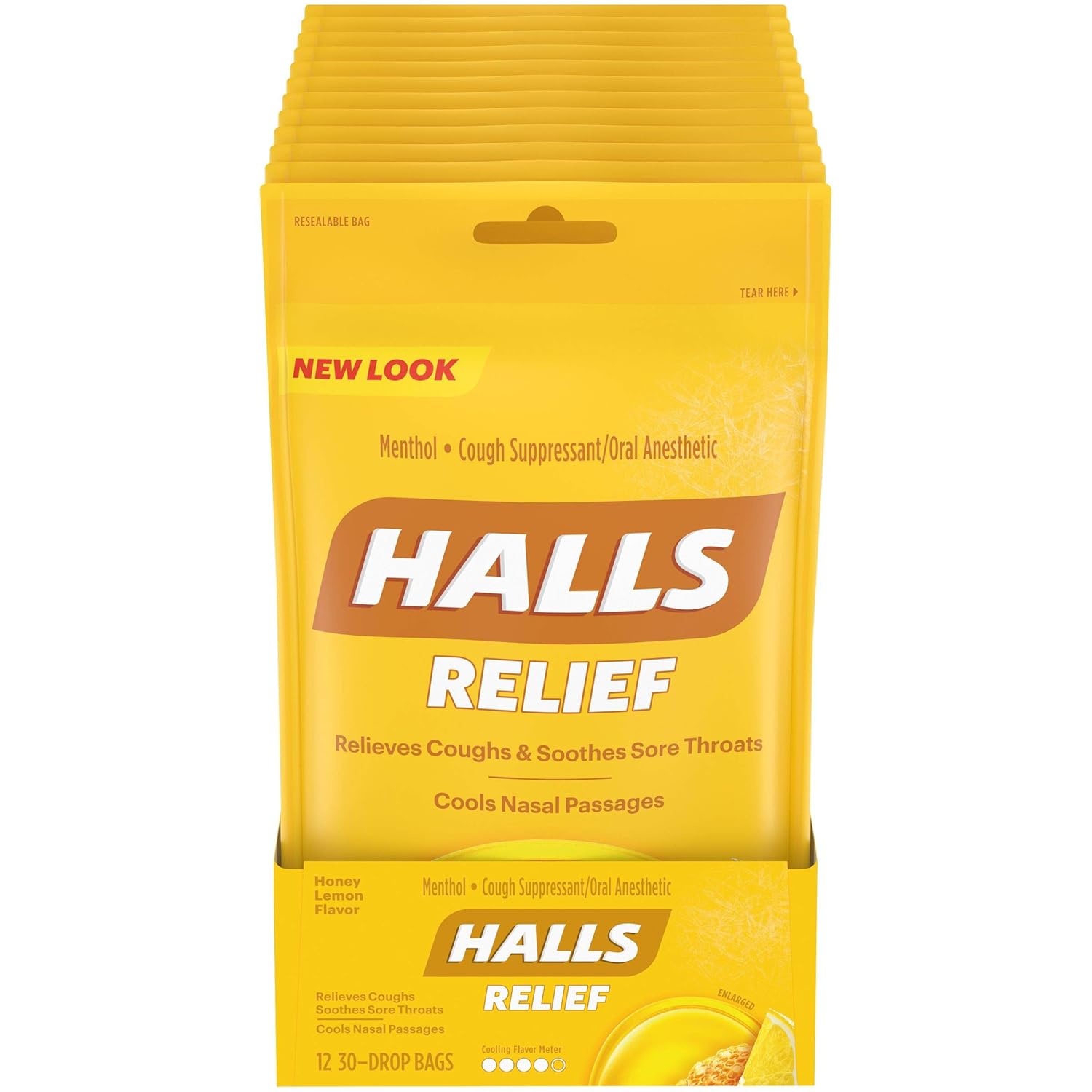 HALLS Relief Honey Lemon Flavor Cough Drops, 12 Bags (360 Total Drops) : Grocery & Gourmet Food