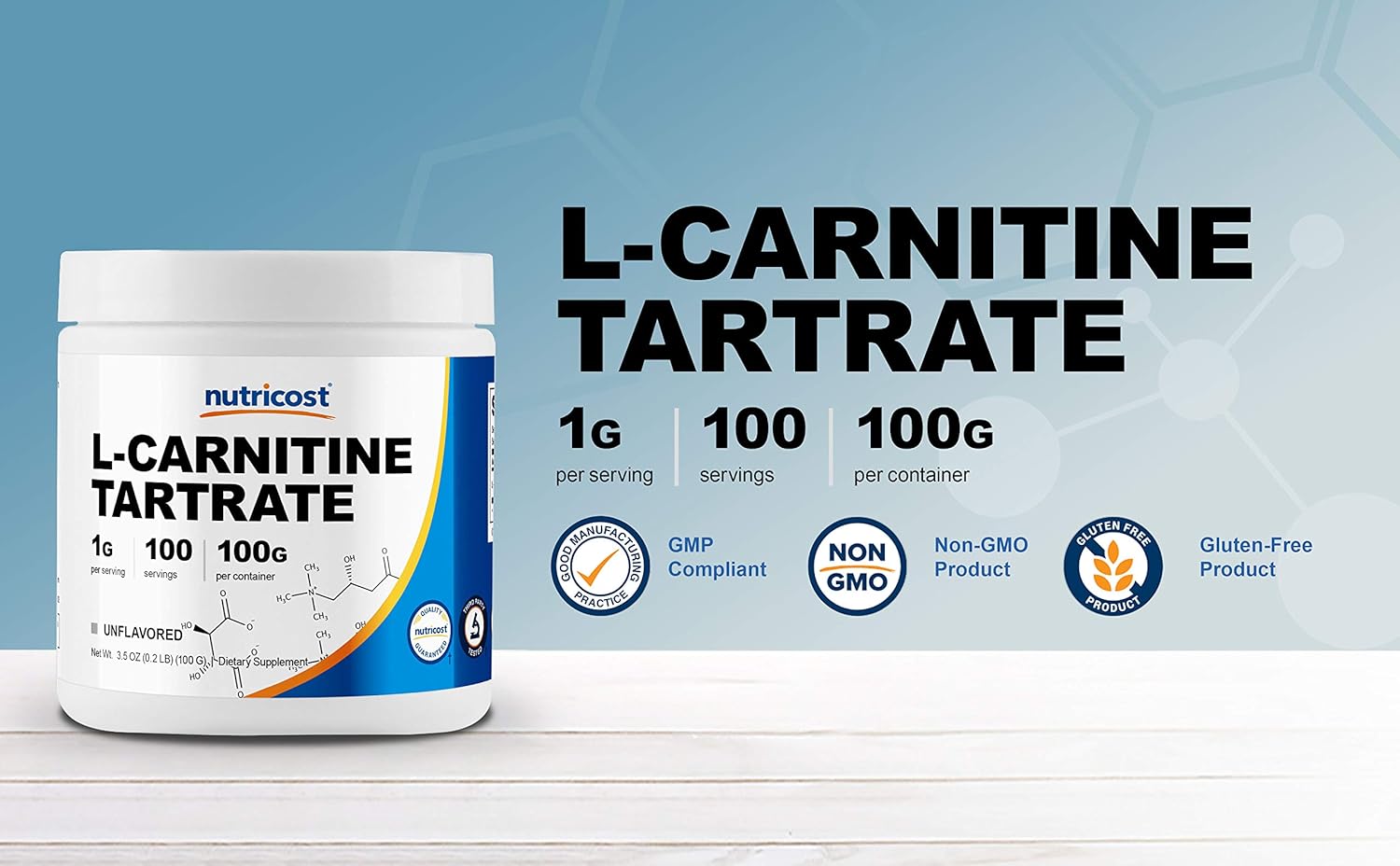 Nutricost L-Carnitine Tartrate Powder (100 Grams) - 1 Gram per Serving; 100 Servings: Health & Personal Care