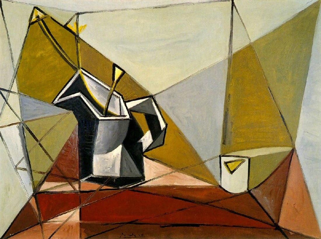 ColorfulStream Pichet de fleurs sur une table by Pablo Picasso.100% Hand Painted.Oil On Canvas.High Quality Reproduction. Free Shipping (Unframed and Unstretched). 32x24 In.