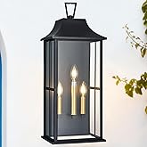 Outdoor Wall Lantern 3-Light, 25 "Large Outside Wall Sconce, Modern Black Wall Light Fixture with Glass, Waterproof Exterior 