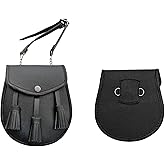 SZCO Medieval Sporran 8''- Leather Pouch with Tassels - Scottish Kilt Sporran with Chain Belt for Men