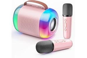 FOJELD Mini Karaoke Machine for Kids - Portable Bluetooth Speaker with 2 Wireless Microphones, Gift for Girls Toys 4, 5, 6, 7, 8, 10, 12+ Years Old Birthday Family Home Party(Y5-Pink - 2 Mic)