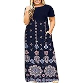 Kancystore Women's Short Sleeve Plus Size Maxi Dress with Pockets Loose Casual Summer Dresses XL-5X