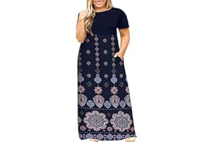 Kancystore Women's Short Sleeve Plus Size Maxi Dress with Pockets Loose Casual Summer Dresses