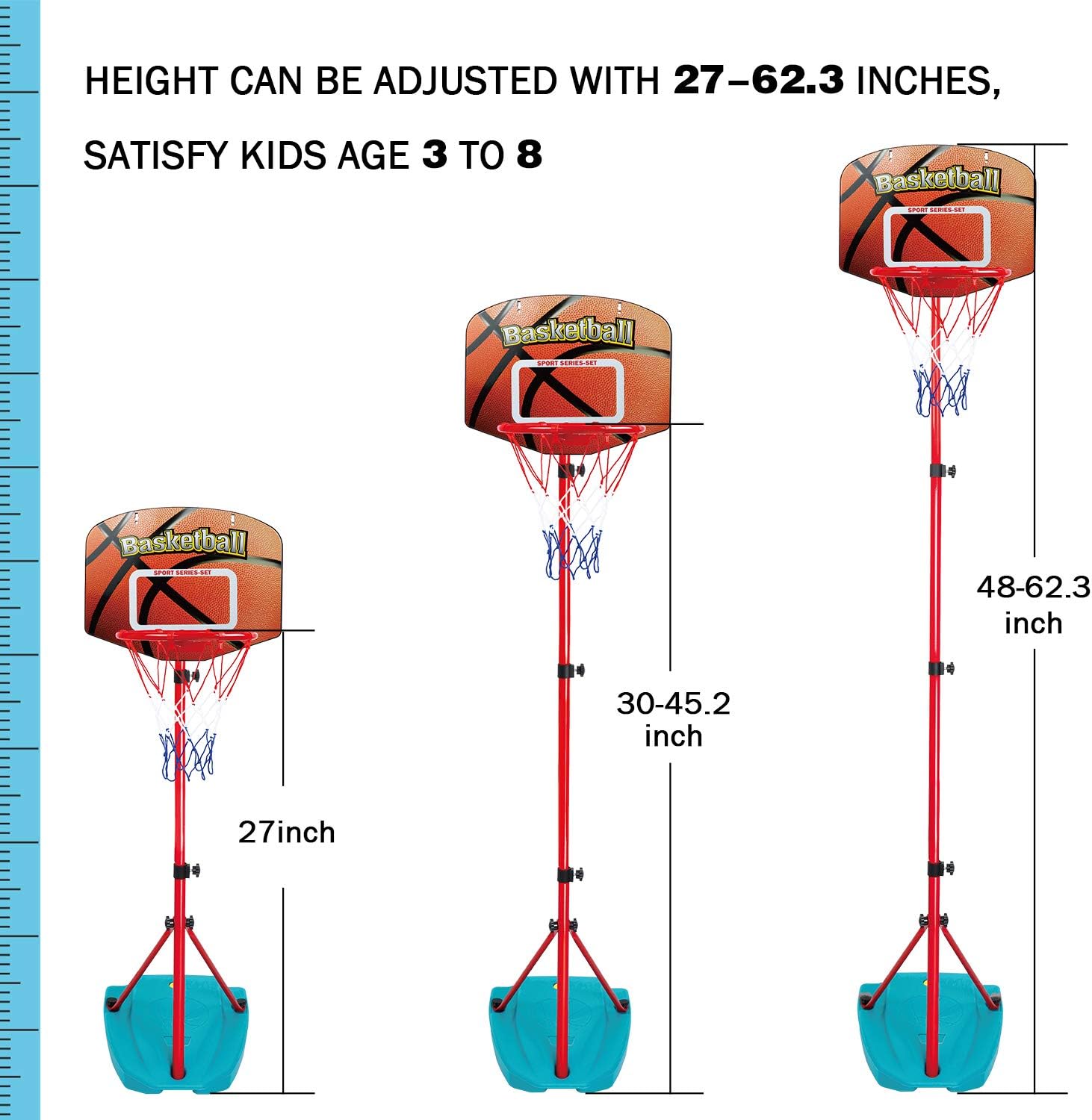 AOKESI Basketball Hoop for Toddler and Kids Set, Adjustable Height from 2.7 to 6.3 feet, Indoor Basketball Toys Products for Baby Boys Girls Outdoor Sports Play for Age 2 3 4 5 Years Old: Toys & Games
