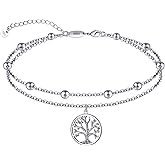 CHIC & ARTSY Women Anklets S925 Sterling Silver Dainty Layered Anklet Bracelet Adjustable Multilayer Beach Ankle Bracelet Summer Jewelry for Women 10-11 Inches