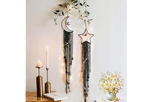 Tarklanda Moon Star Dream Catcher Decor,2pcs Boho Home Moon Star Black Dreamcatcher, Bohemian Wall Hanging Dream Catcher Decor for Home Bedroom Craft Decoration