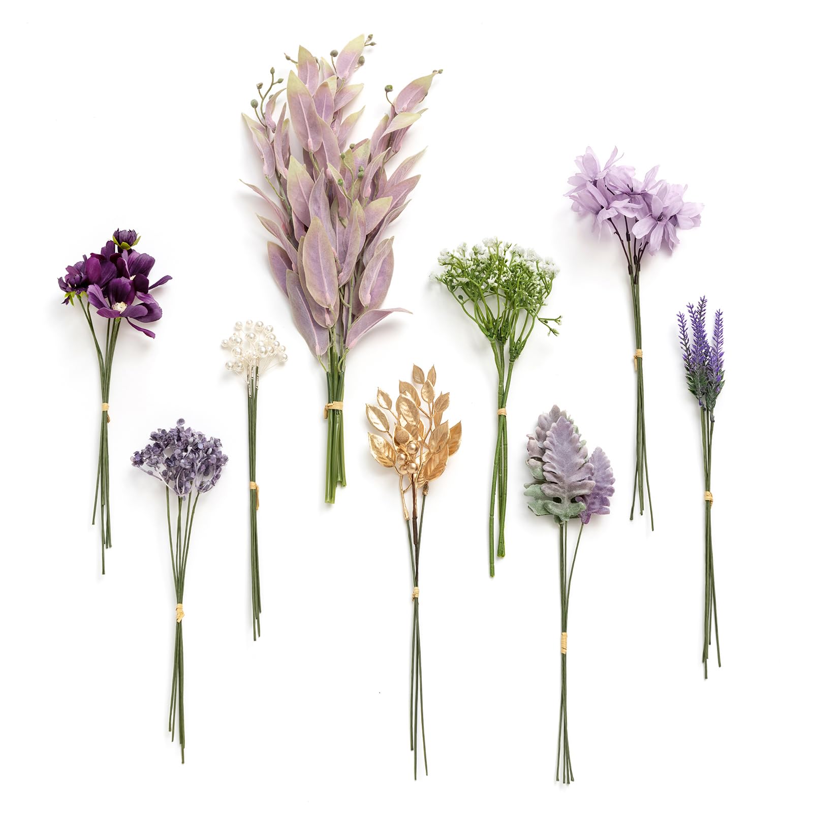 Photo 1 of *24 Pieces* Ling's Moment Artificial Greenery Stems Box Set, 42pcs with 9 Kinds of Faux Greenery Picks for DIY Bridal Bouquets Wedding Floral Arrangement Table Centerpieces, Lavender & Golden