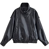 FindThy Women’s Oversized Faux Leather Jacket Casual High Collar Long Sleeve Zip Up Fall Fashion Motorcycle Coats