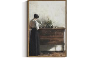 VIYYIEA Vintage Women Large Framed Wall Art, Woman Standing Reading Paintings Decor Aesthetic, 24x36 Inch Canvas Print Artwork, Retro Portrait Wall Pictures for Bedroom Living Room