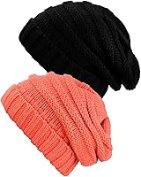 Luxury Divas Black Acrylic Mohair Slouch Knit Beanie Cap Hat at Amazon