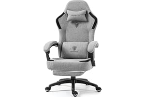 Dowinx Fabric Gaming Chair with Pocket Spring Cushion,Breathable Computer Chair with Massage Lumbar Support and Footrest,High