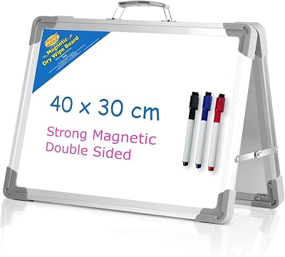 Fridge Magic Compact Desk Whiteboard Double-Sided Magnetic Folding Easel 40x30cm