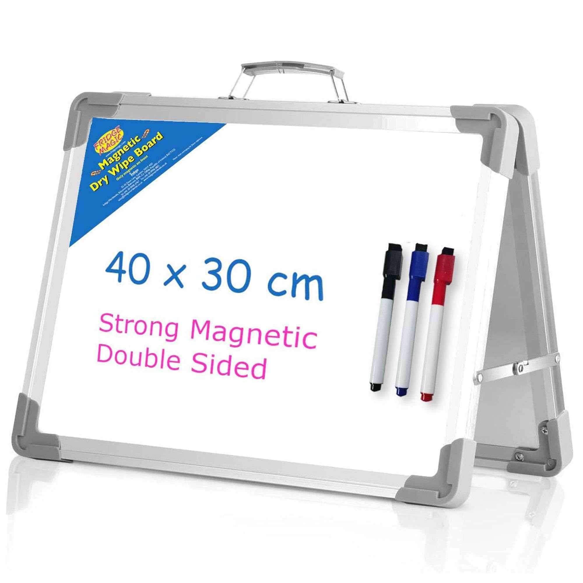 Compact Desk Whiteboard - Double-Sided Magnetic Folding Easel Board - 40 x 30cm - Includes 3 Pens - Ideal for Home & Office