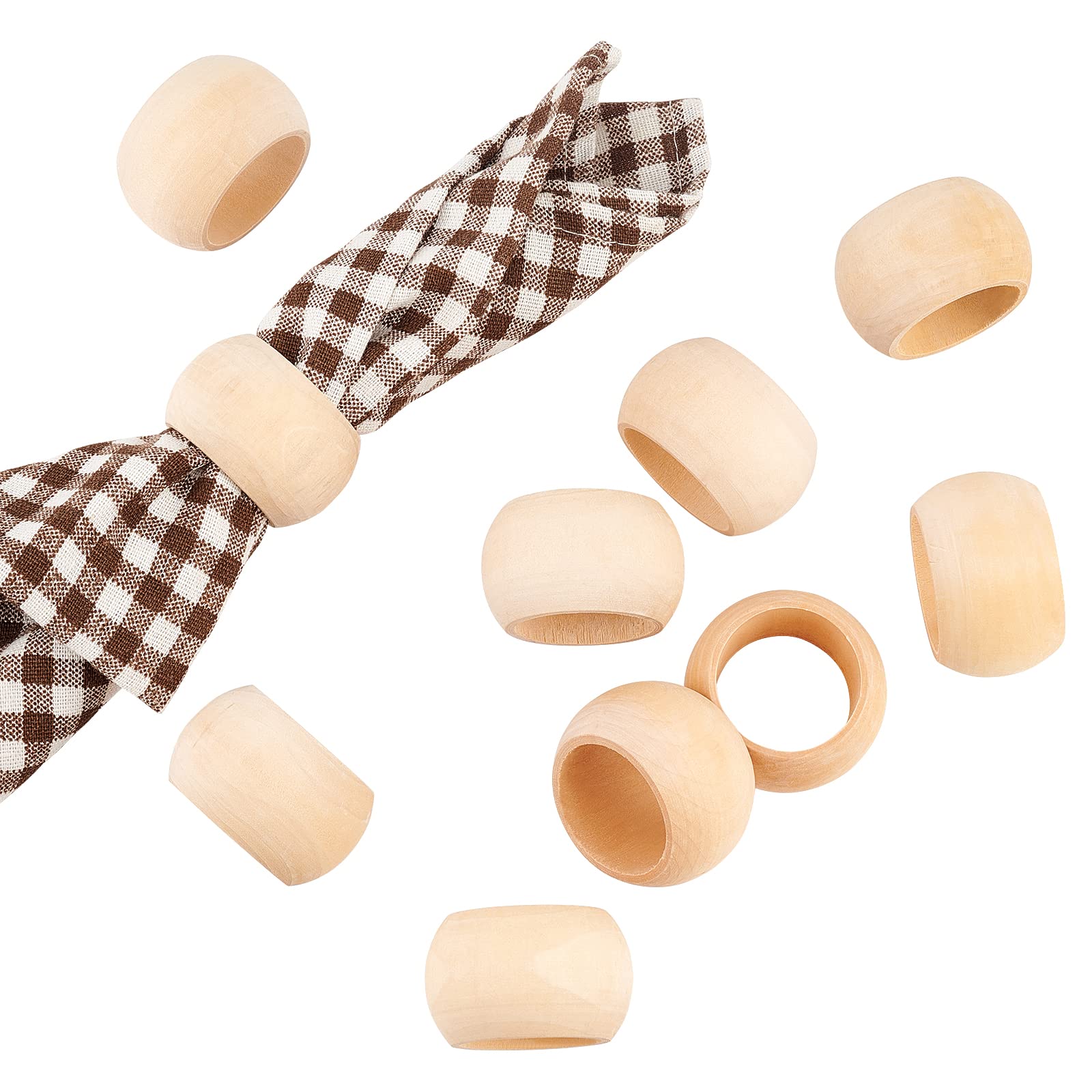 PH PandaHall 10pcs Napkin Rings, Wooden Serviette Holders Round Table Napkins Holders Farmhouse Wood Napkins Rings for Holiday Wedding Dining Room Party Table Decoration