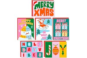 Sweetzer & Orange Neon Christmas Cards – Set of 24 Boxed Christmas Cards with Envelopes – 6 Bright Neon Designs – 4.25x5.75 Holiday Greeting Cards with Printed Messages – Thick Glossy Cardstock