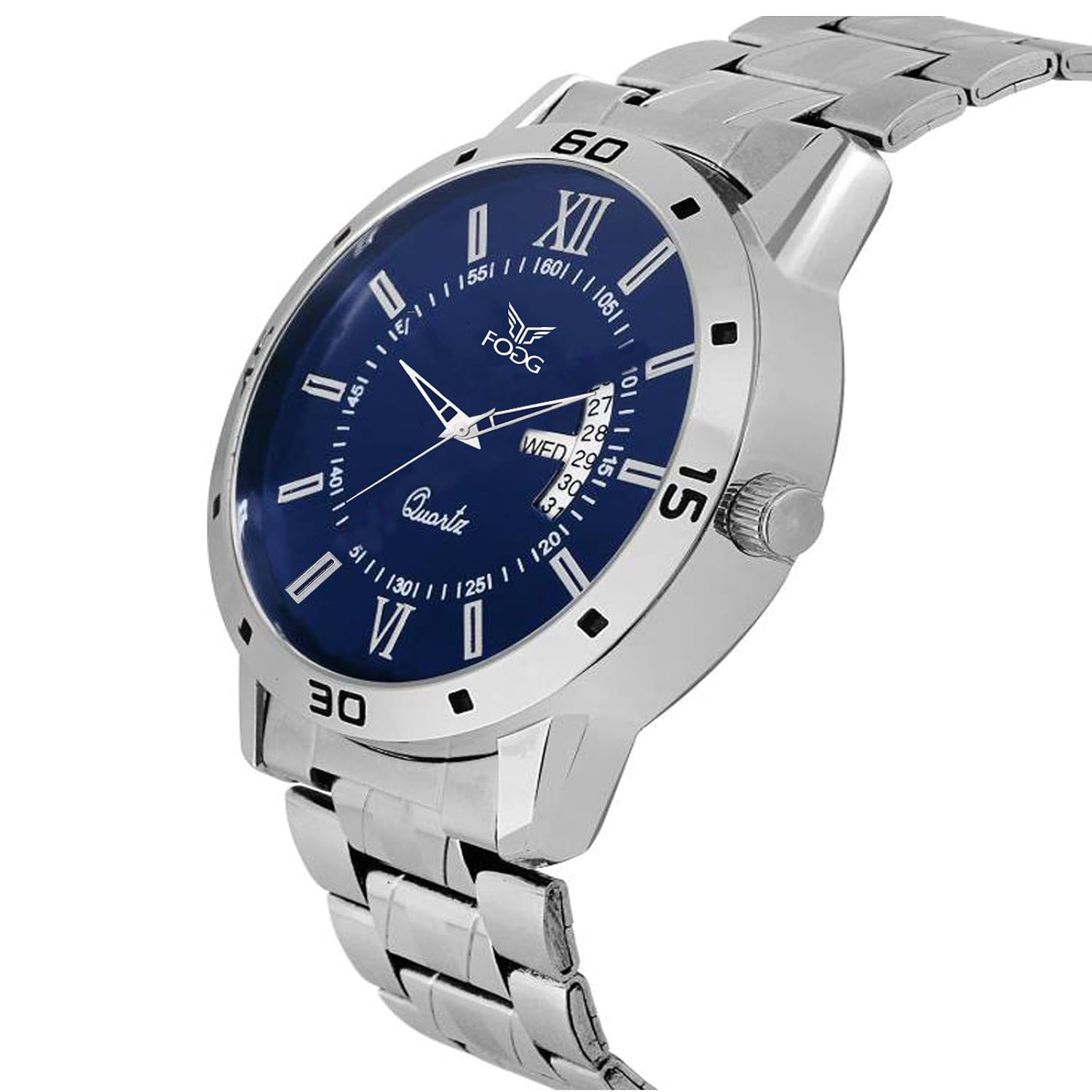 fogg analog blue day and date men's watch 2047-bl