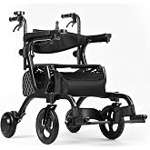 4 in 1 Intelligent Electric Wheelchair,Rollator Walker with Seat, Lightweight Foldable Transport Wheelchair Combo,Detachable Footrests, 10" Wheels for Seniors Adults (1 Battery)