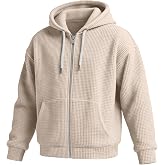 Vividcrate Waffle Knit Hoodies for Men Full Zip Sweatshirt Hooded Cardigan with Pocket Loose Fit Drawstring Athletic Jackets