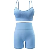 Ourgifts Workout Sets for Women 2 Piece Outfits Gym Shorts Women High Waisted with Adjustable Padded Sports Bra Gym Sets