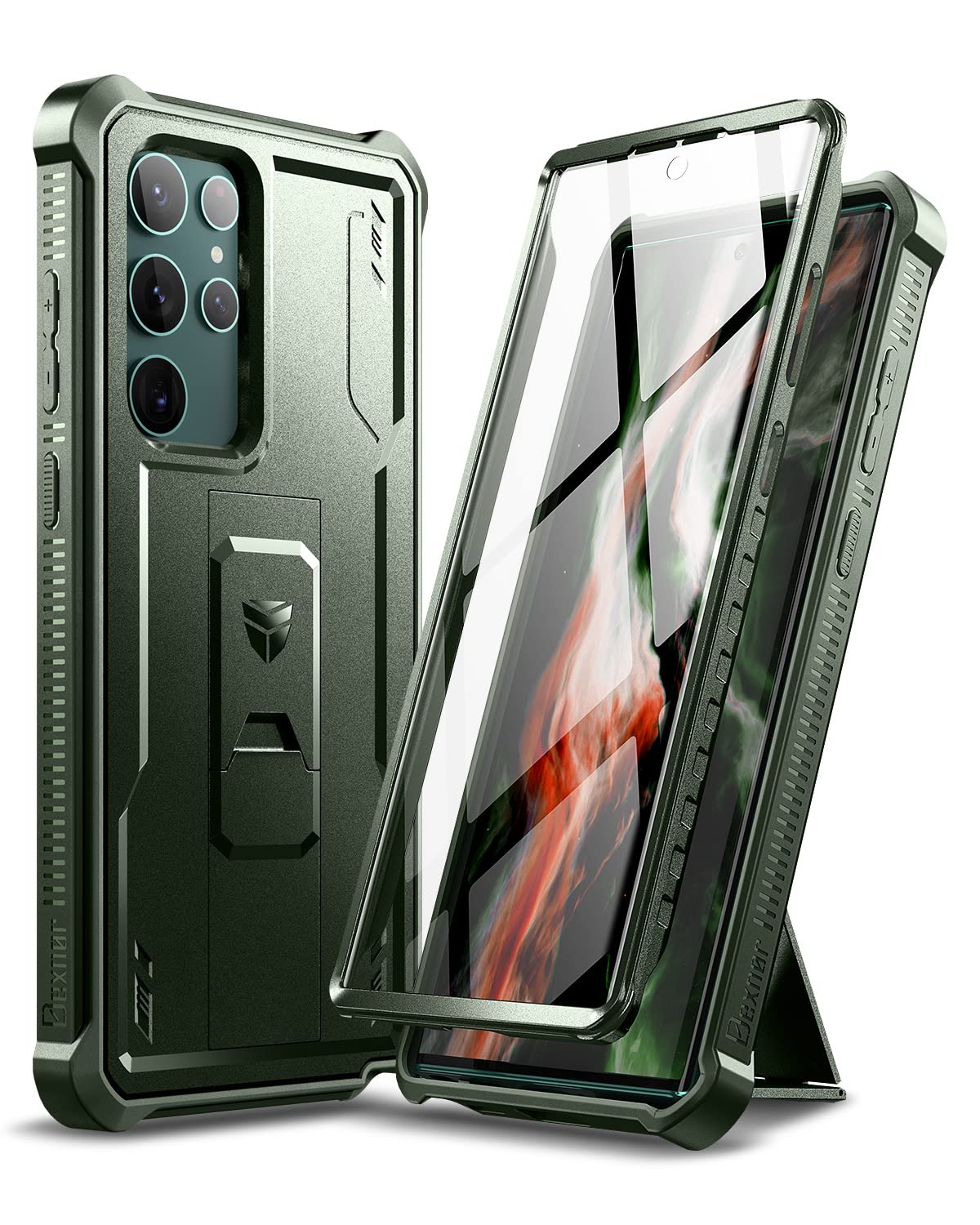 Dexnor for Samsung Galaxy S22 Ultra Case, [Built in Screen Protector and Kickstand] Heavy Duty Military Grade Protection Shockproof Protective Cover for Samsung Galaxy S22 Ultra 5G,Army Green