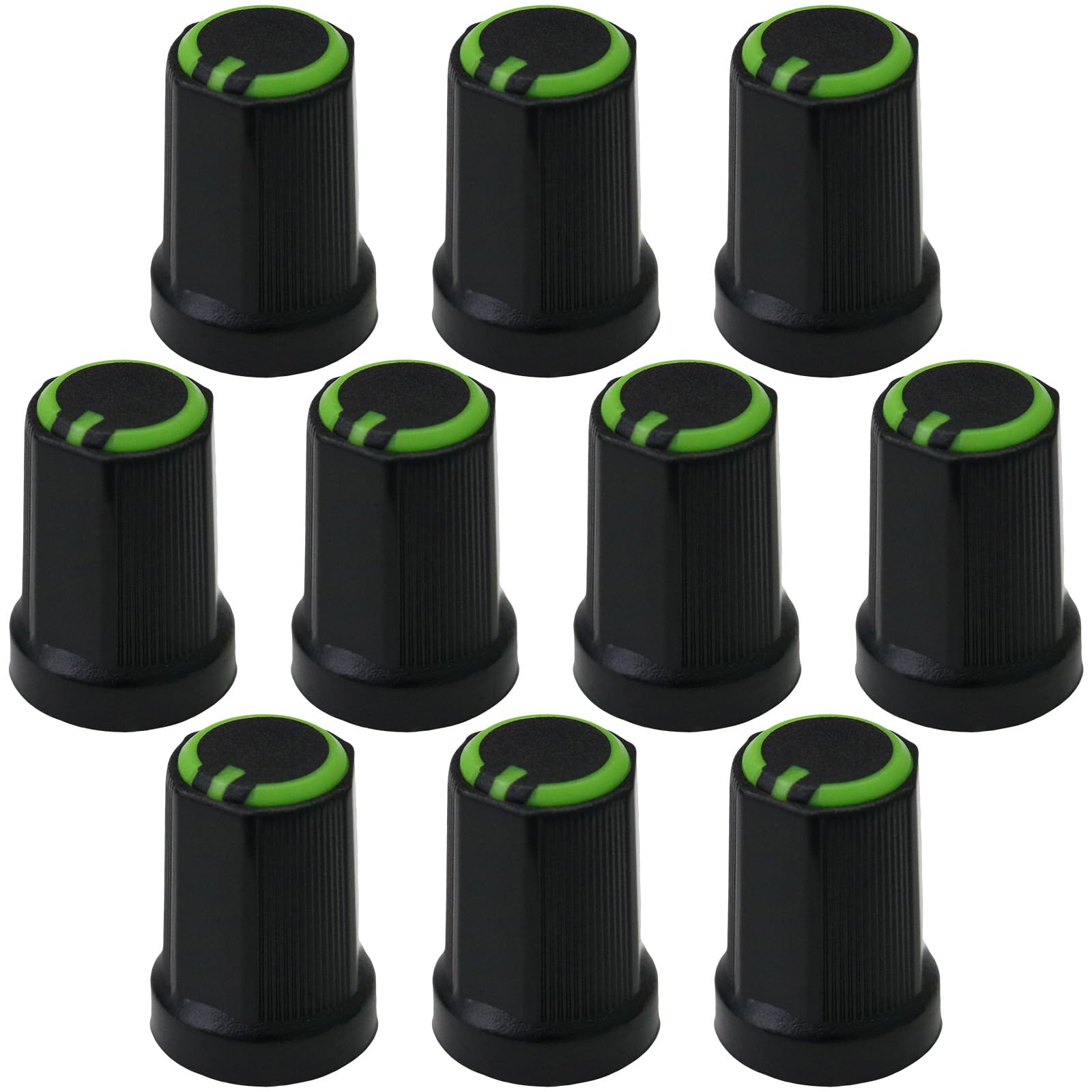 6mm Splined Hole Hex Grip Mixer Control Knob With Colour Ring Pack of 10 (Green)