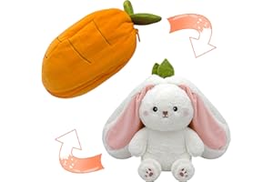 YOUBLEK Bunny Stuffed Animal,Carrot Reversible Cuddle Bunny Plush Doll with Zipper Cute Soft Rabbit Toys Pillow for Kids and Adults Easter Bunnies Plushies Gifts (Carrot, 7.09 inches)