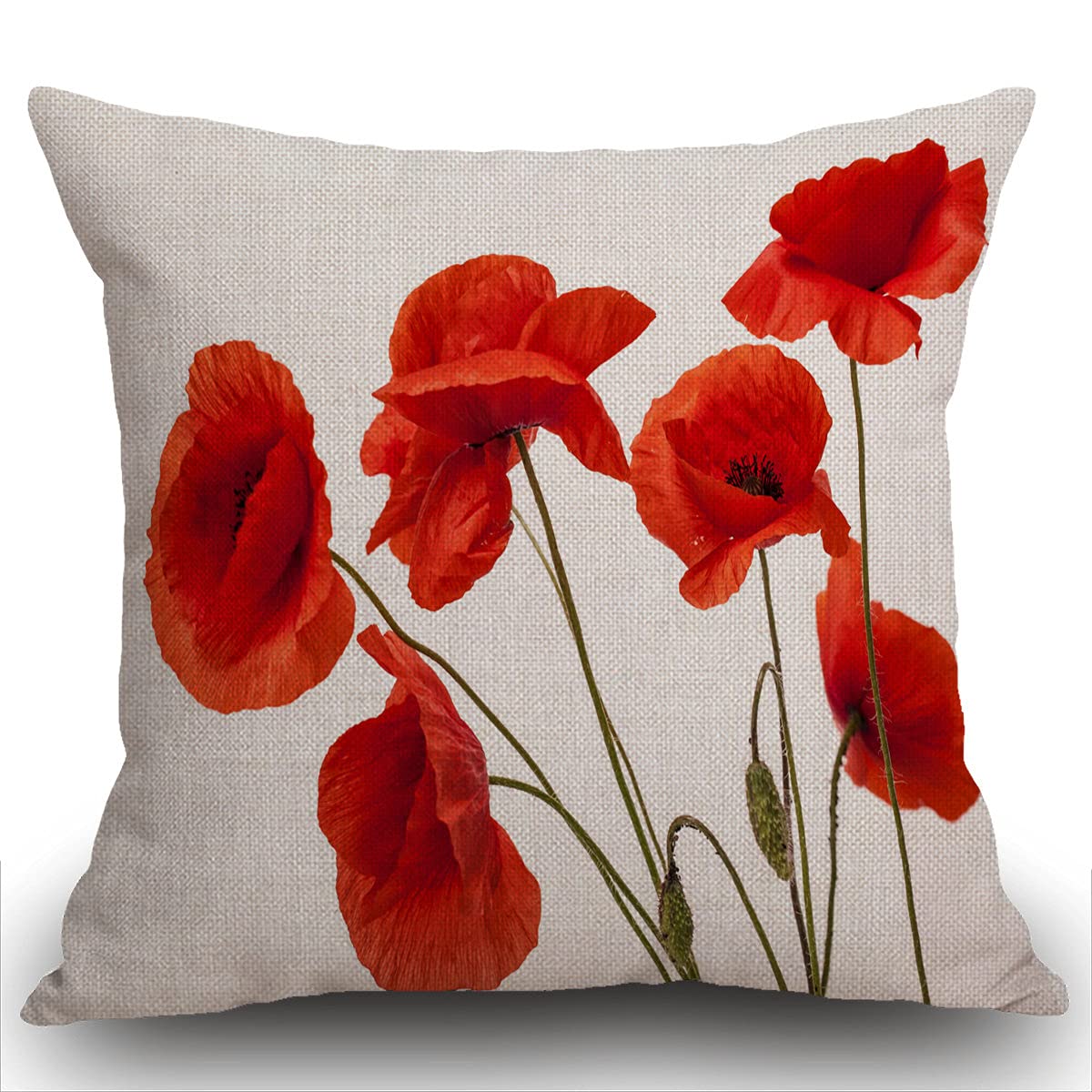Smooffly Poppy Cushion Cover Decorative Throw Pillow Covers 18x18 Inch Poppy Flowers White Poppy Red Beautiful White Beauty Bloom Blossom Double Sided Square Pillow Cases Pillowcase Sofa 45 x 45 cm