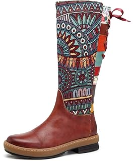 socofy bohemian sooo comfy genuine leather splicing jacquard lace up zipper big head flat boots