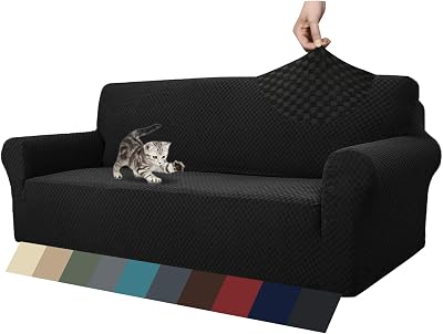 MAXIJIN Newest Jacquard 3 Seater Sofa Cover Non Slip Elastic Protector Black