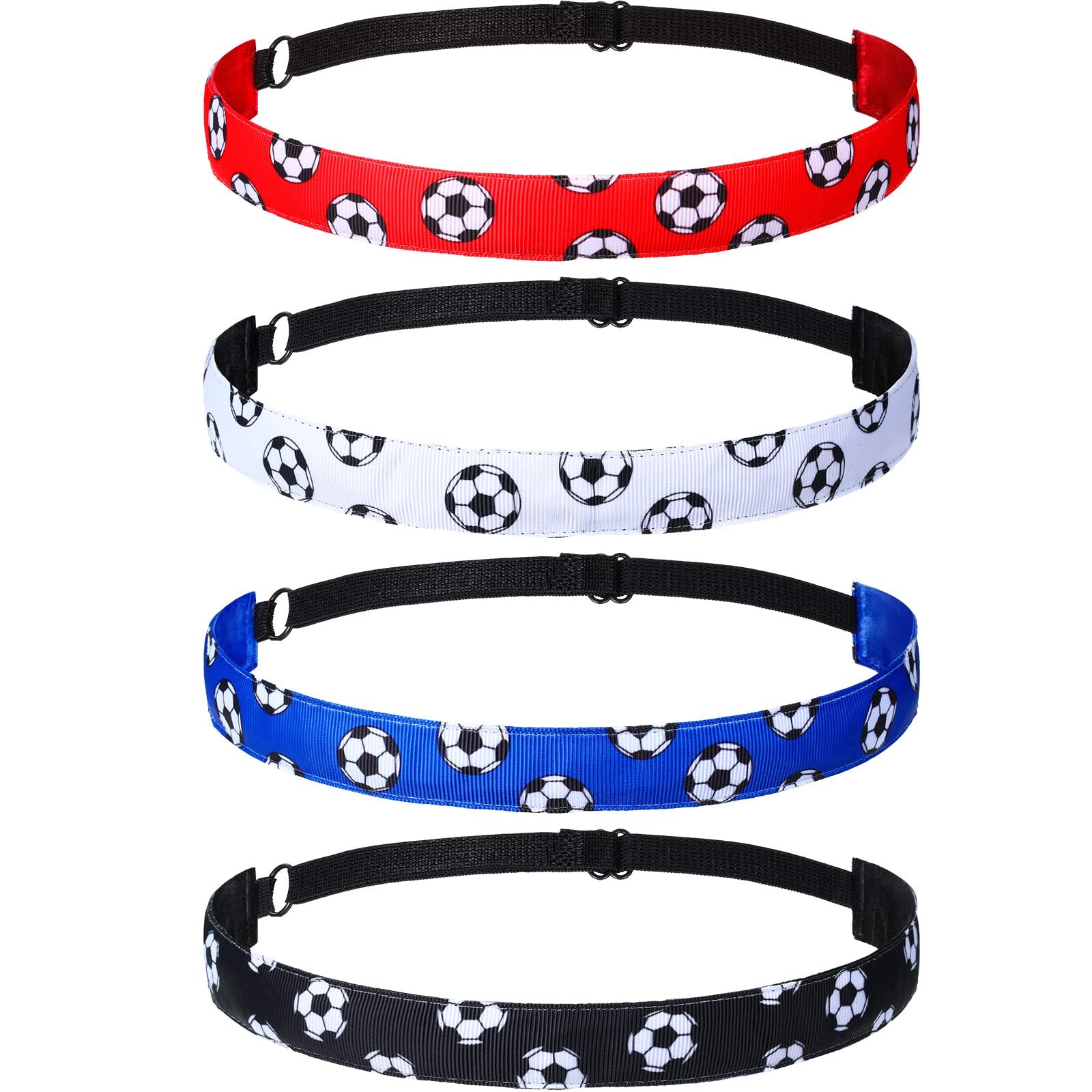 Photo 1 of SATINIOR 4 Pieces Non-slip Soccer Headband for Girl Adjustable Football Hairband Sport(Black, White, Red, Blue)