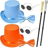 Kuscul 10 Pcs Halloween Dump Costume Include 2 Pieces Top Hat Bow Tie Silver Cane Gloves and Glasses for Men Women Party Dress Up