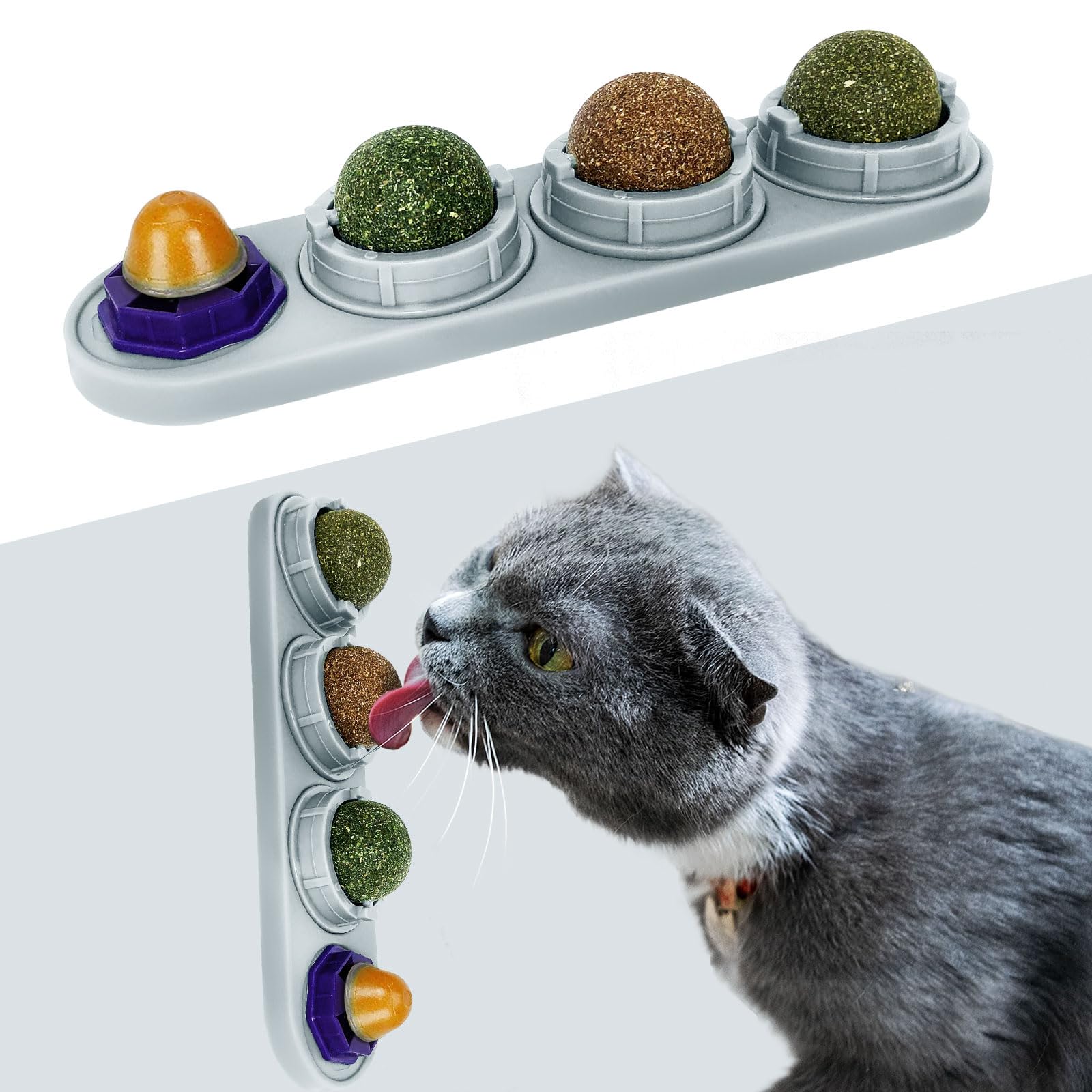 TOHDNC Catnip Ball for Cats Wall, 4 Pack Catnip Toys, Edible Kitty Toys, Extra Cat Energy Ball for Cats Lick, Healthy Kitten Teeth Cleaning Dental Chew Toys
