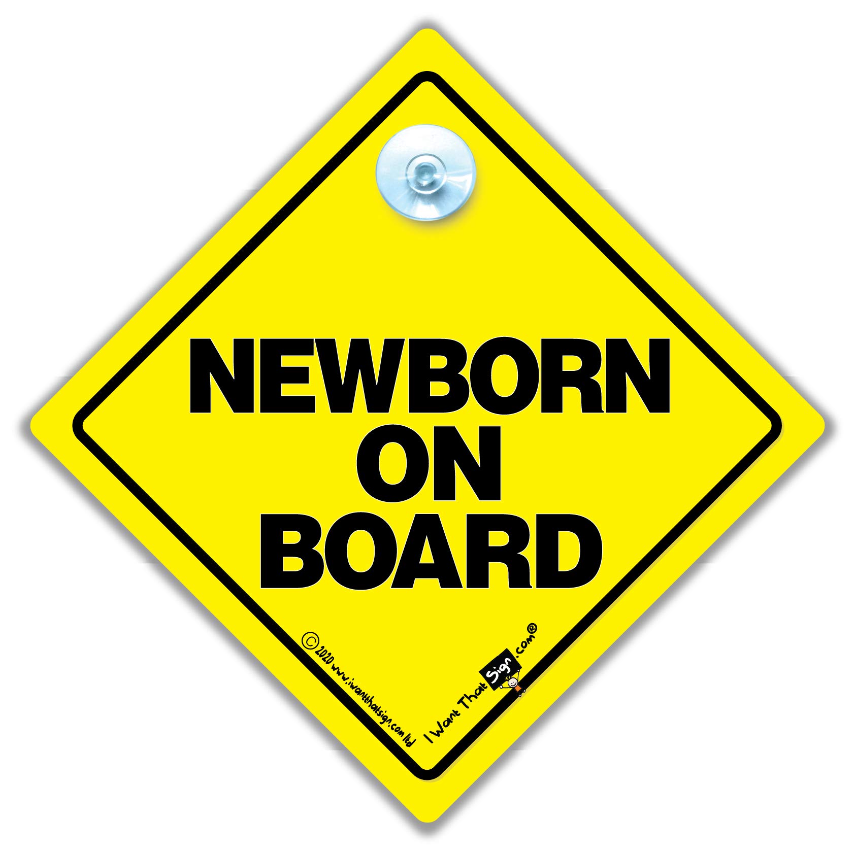 Newborn On Board Car Sign, Super Bright Yellow and Black Suction Cup Baby on Board Sign For New Borns