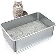 ZuHucpts Stainless Steel Cat Litter Box, Medium Metal Litter Pan for Cats (20" Lx14 Wx6 H)