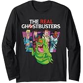 Illustrated Character Panels with Slimer and Logo Cartoon Long Sleeve T-Shirt