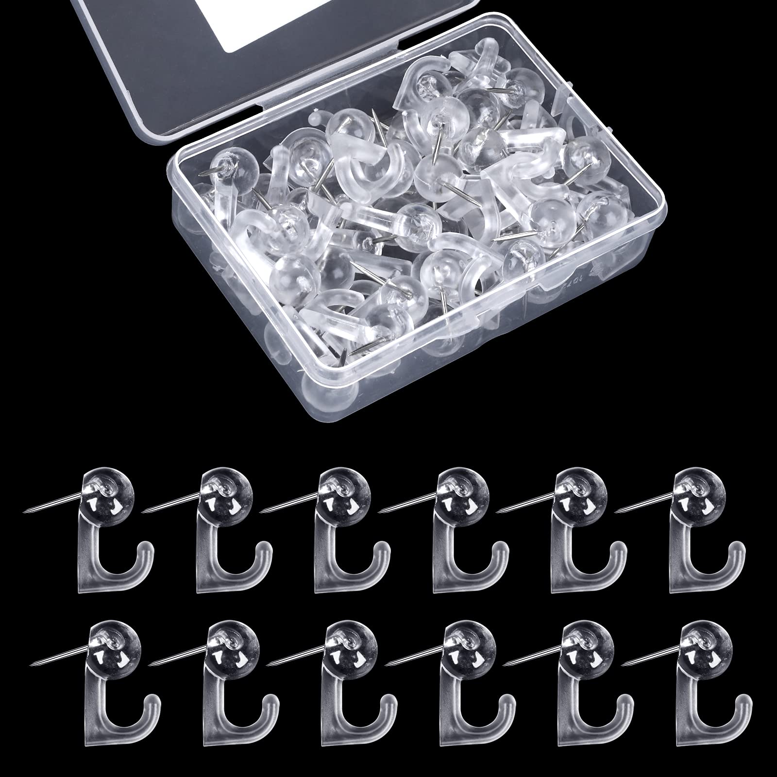 Molain 50 Pcs Push Pin Hooks - Plastic Headed Tacks for Wall Hanging, Bulletin Board, Cork Board, Map, Photos, Calendar - Home Office School Supplies