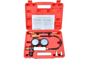 Prokomon Cylinder Leak Down Tester,Gasoline Engine Cylinder Dual Gauge Leakdown Compression Tester kit with 10 12 14mm Spark Plugs on Car Truck Motorcycle