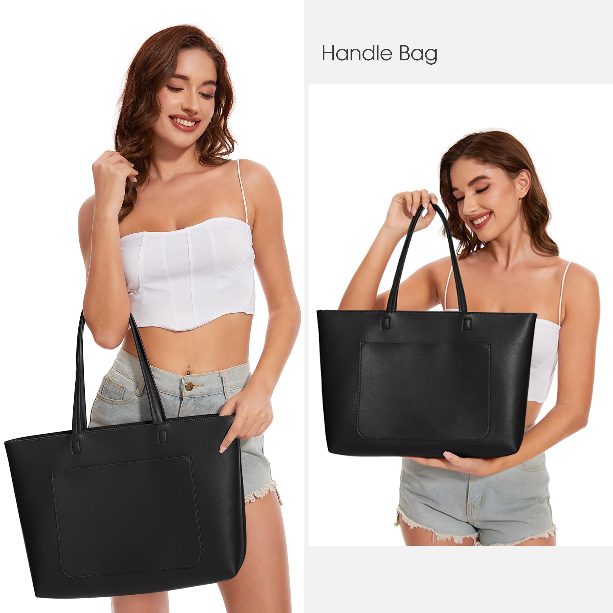 KALIDI FANCY FOREST KALIDI Women'S Large Leather Tote Bags For Work School, Featuring Metal Zip Fasteners And Pockets