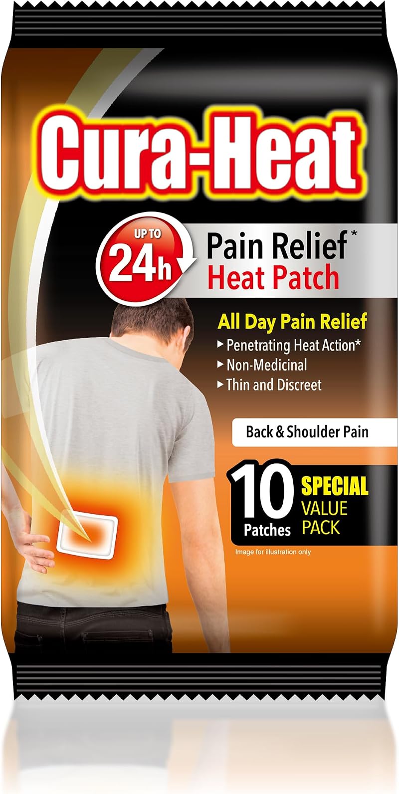 Cura-Heat Back and Shoulder Pain Heat Patch 10 Patches Targeted Relief