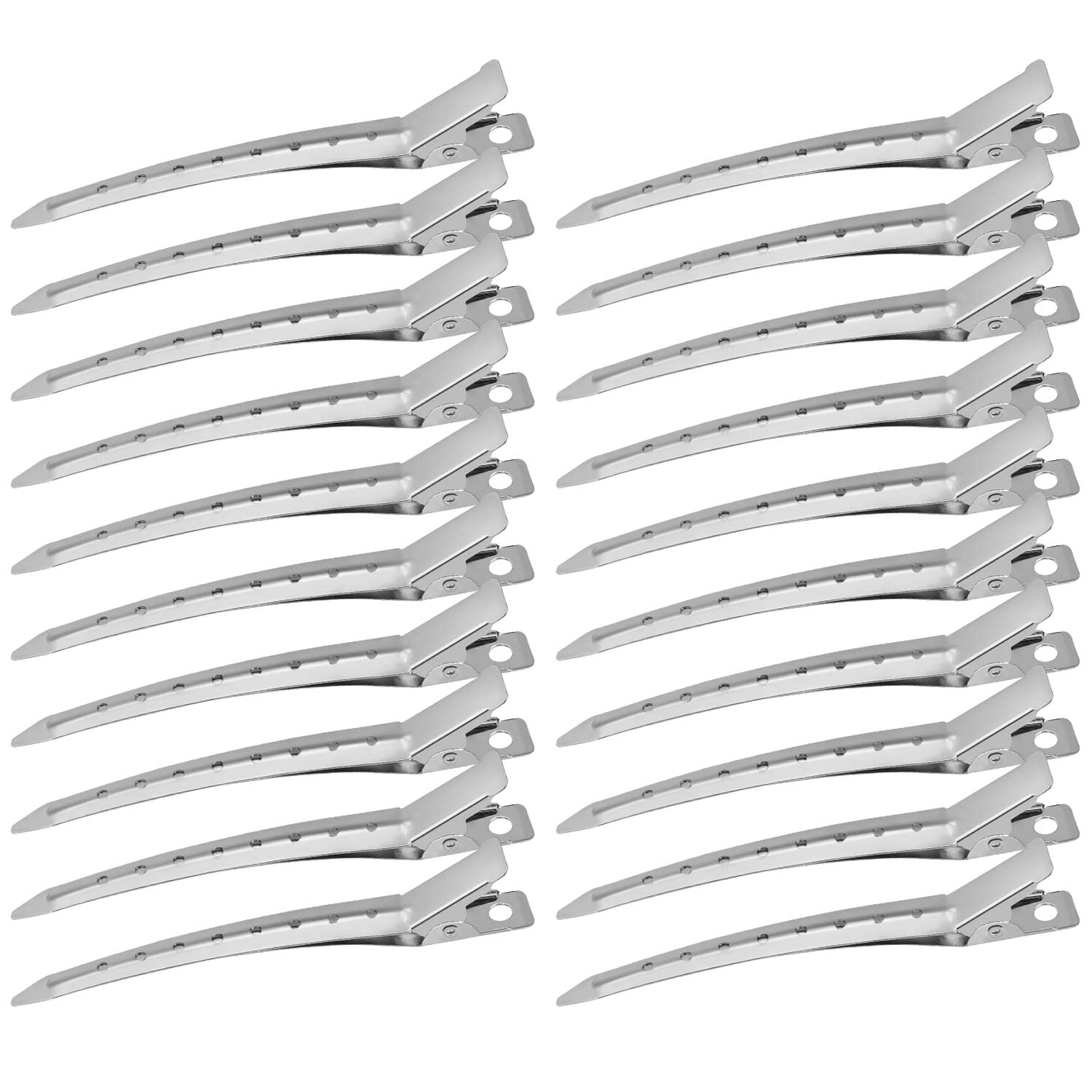 Korintin Duck Bill Hair Clips 24 PCS, Rustproof Metal Alligator Curl Clips, Pin Curl Clips, Silver Metal Hair Styling Clips for Sectioning, Curls & Extensions DIY Accessories (3.50 Inch)