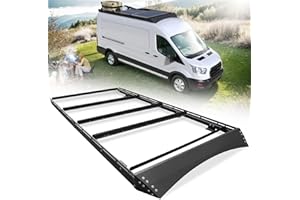 MELIPRON Camper Van Roof Rack Fit for Ford Transit 148" WB Low/Mid/High Roof, Low Profile Aluminum Rack with Wind Fairing & L-Style Solar Panel Crossbars, 300 lb Dynamic, 500 lb Static