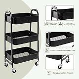 DOWORKS Storage Trolley on Wheels 3 Tier Metal Cart Kitchen Craft Books Black view 5