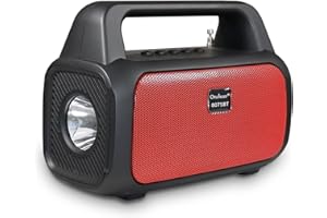 Oncheer Handheld Portable FM Radio, Powered by Rechargeable Battery with Solar Panel, Bluetooth/TF Card/USB Player, Antenna, Emergency LED Light, Push-Button for Selection Waveband (Black&Red)